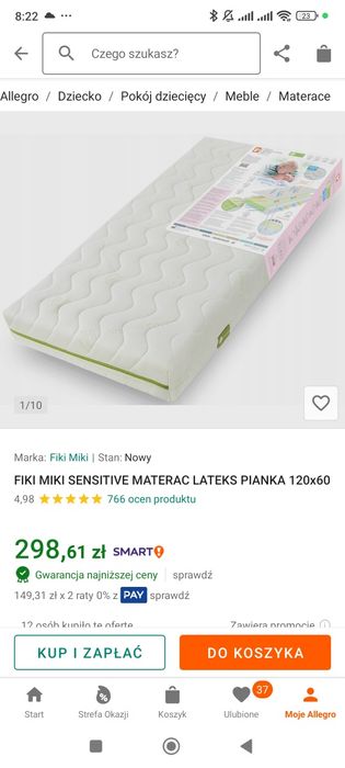 Materac 120 60 lateks pianka fiki miki sensitive