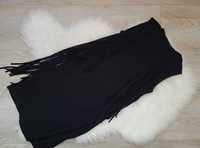 Czarna, dopasowana, krótka / mini sukienka z frędzlami, Carry, S (36)