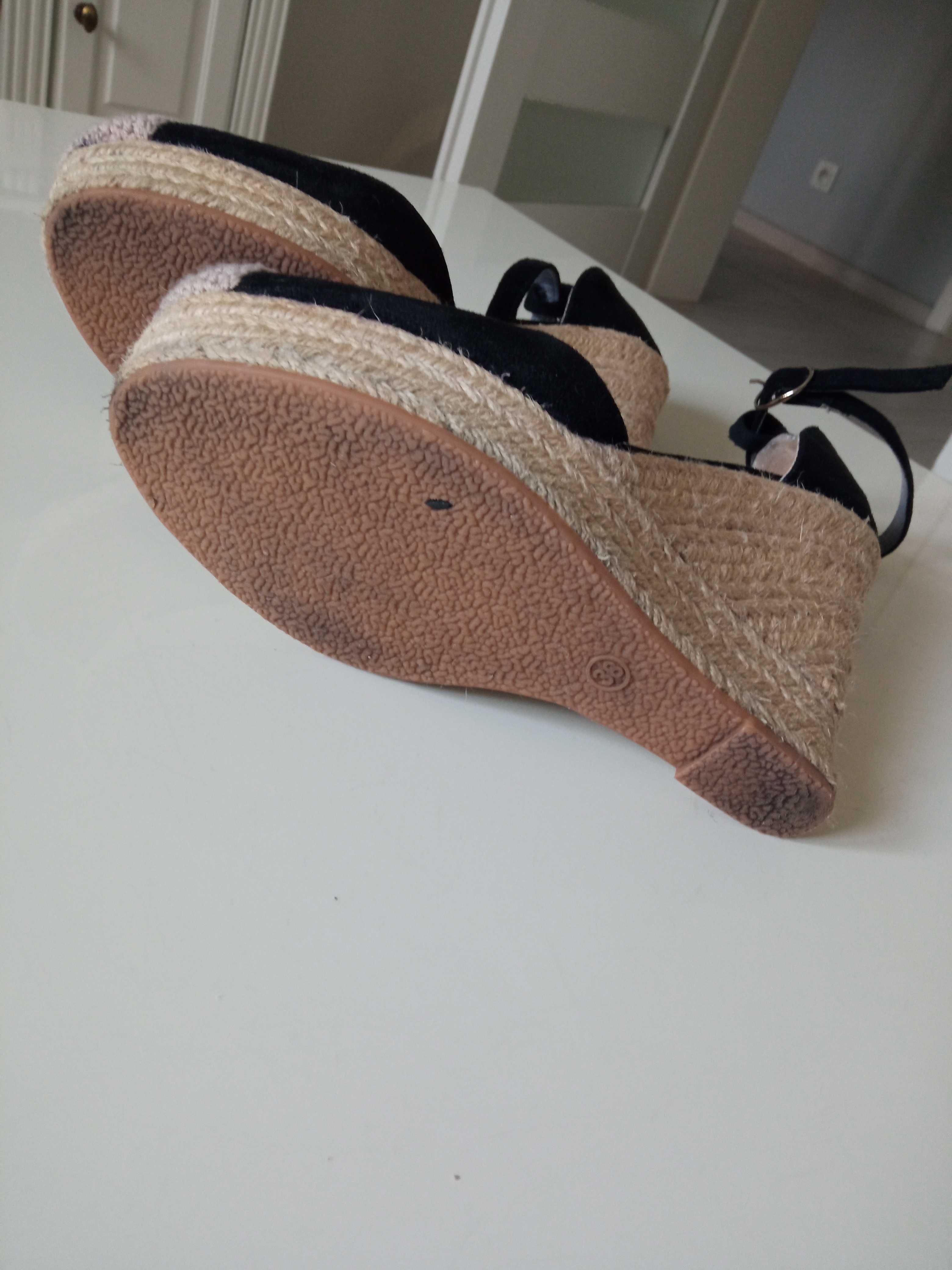 Czarne sandały na koturnie Espadryle r 38 wkł. 24cm.