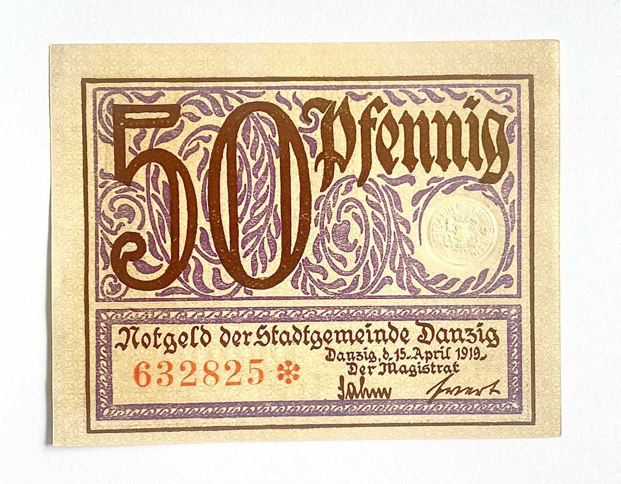 50 Fenigów Wolne Miasto Gdańśk Danzig 1916