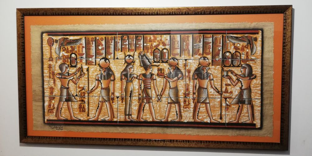 Papirus z Egiptu oszklony w pięknej ramie, obraz