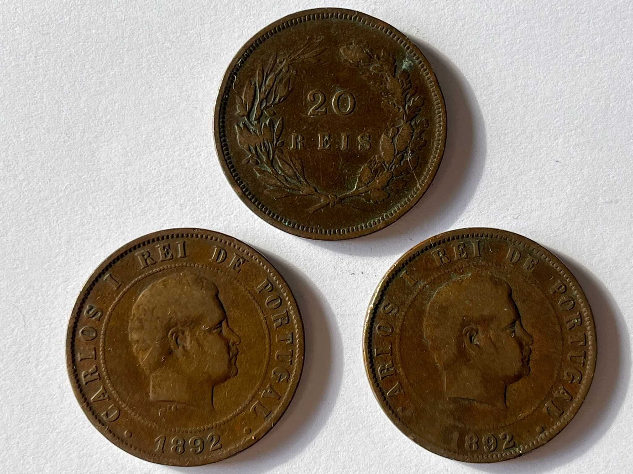 3 Moedas 20 REIS BRONZE 1892