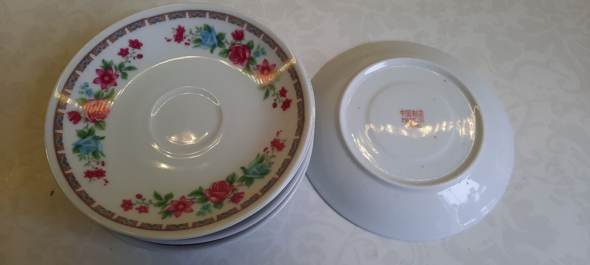 zestaw oryginalnych talerzyków z chińska porcelana  6 szt  kwiaty