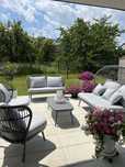 Meble tarasowe 2 fotele - sofa - kokon- stolik kawowy