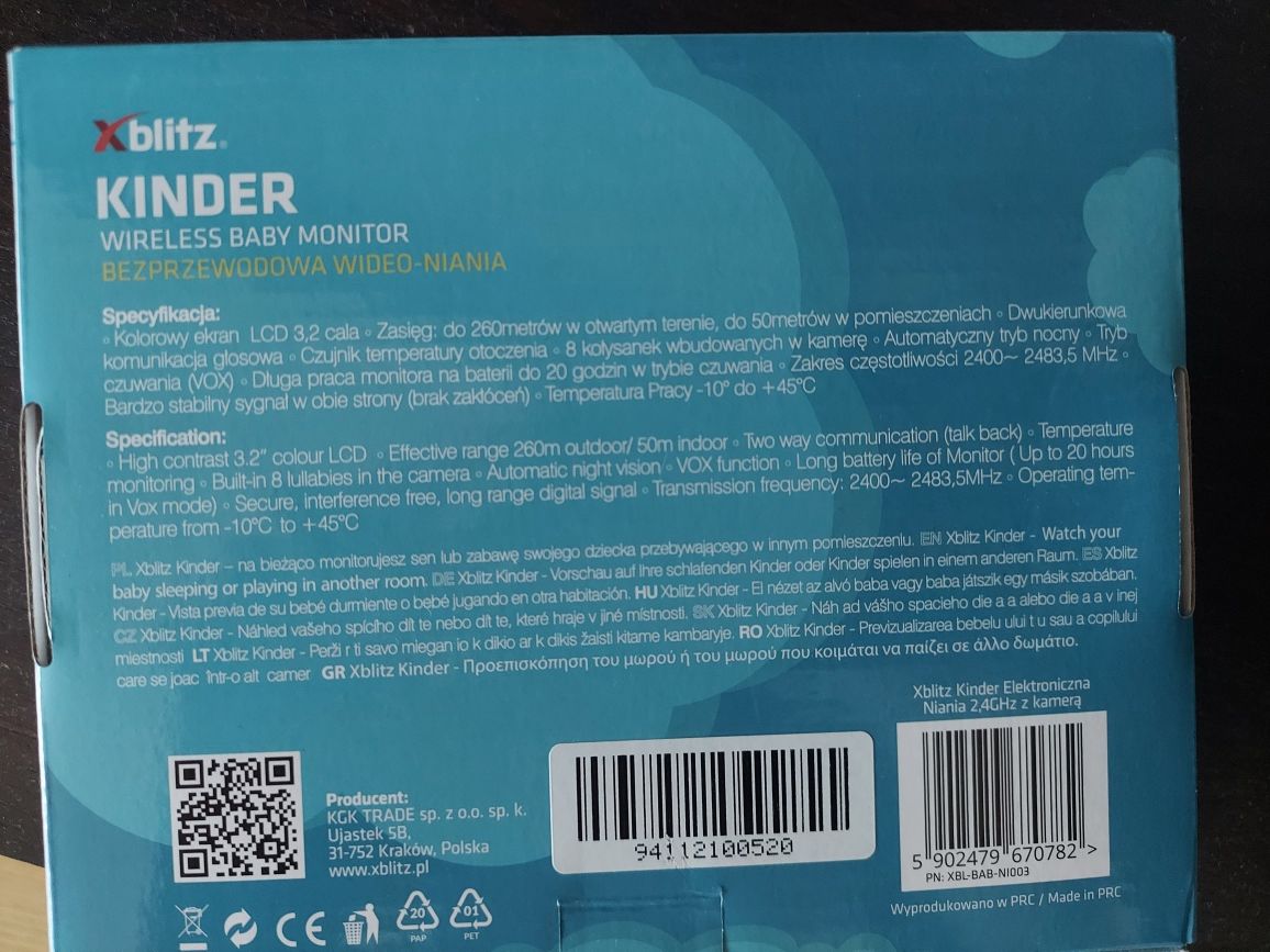 Xblitz Kinder Bezprzewodowa wideo niania z wbudowanymi kołysankami