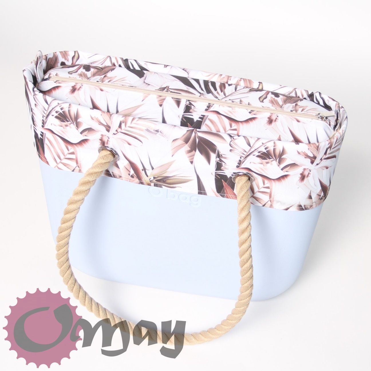 Beżowy organizer do OBAG STANDARD +OPASKA kwiaty brąz 2 kieszenie OMAY