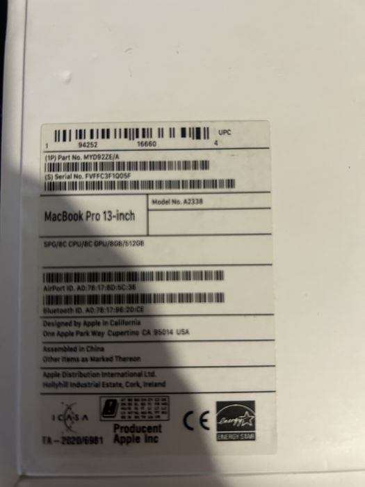 Laptop MacBook pro 13 2020 M1