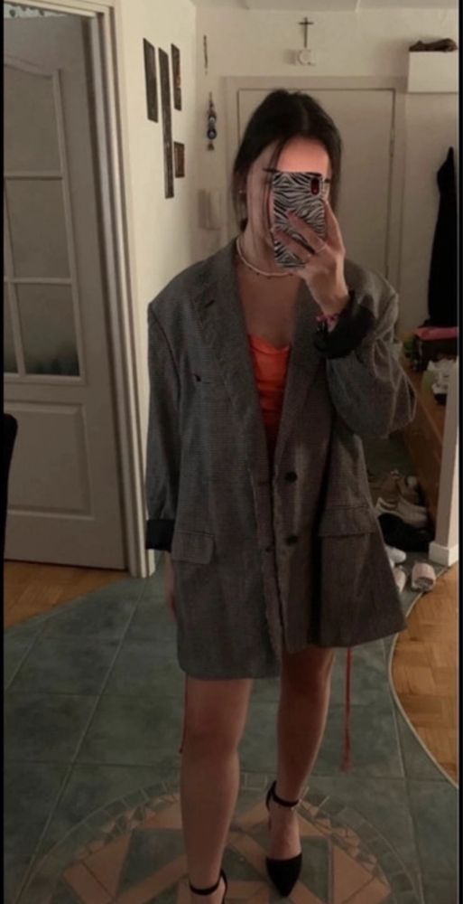 Marynarka oversize baggy vintage ojca taty duża pepitka pepita krata