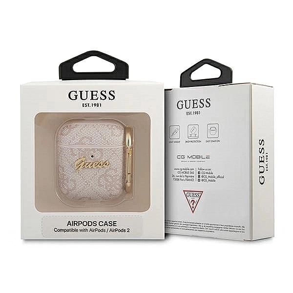 Etui Guess 4G Script Metal Collectionna AirPods 1 / 2 - różowe