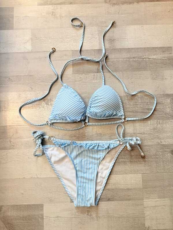 Strój kąpielowy bikini dwuczęściowy Censored S wiązany niebieski