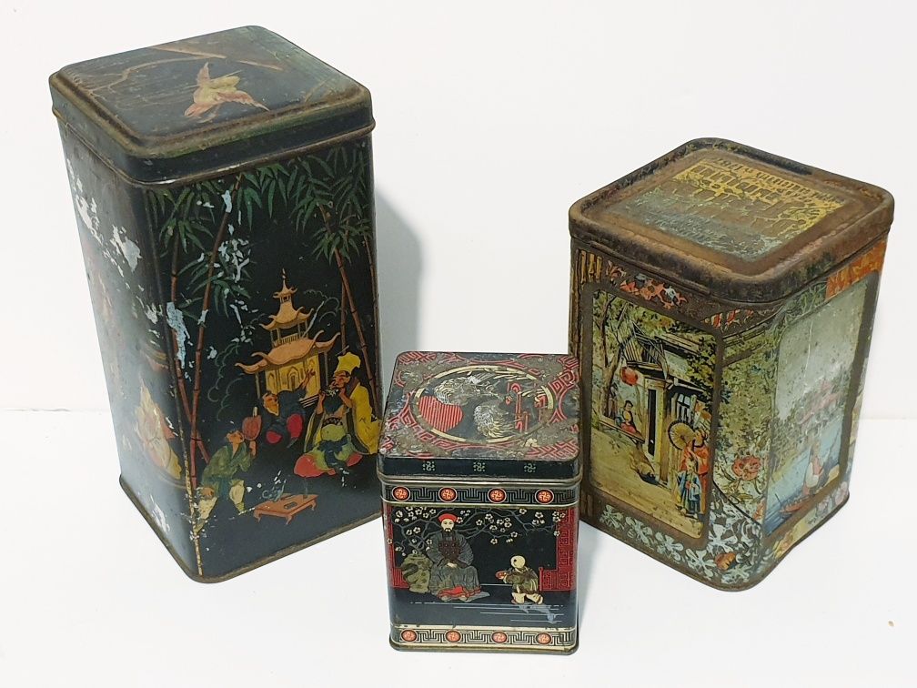 Conjunto de 3 caixas asiáticas antigas em chapa