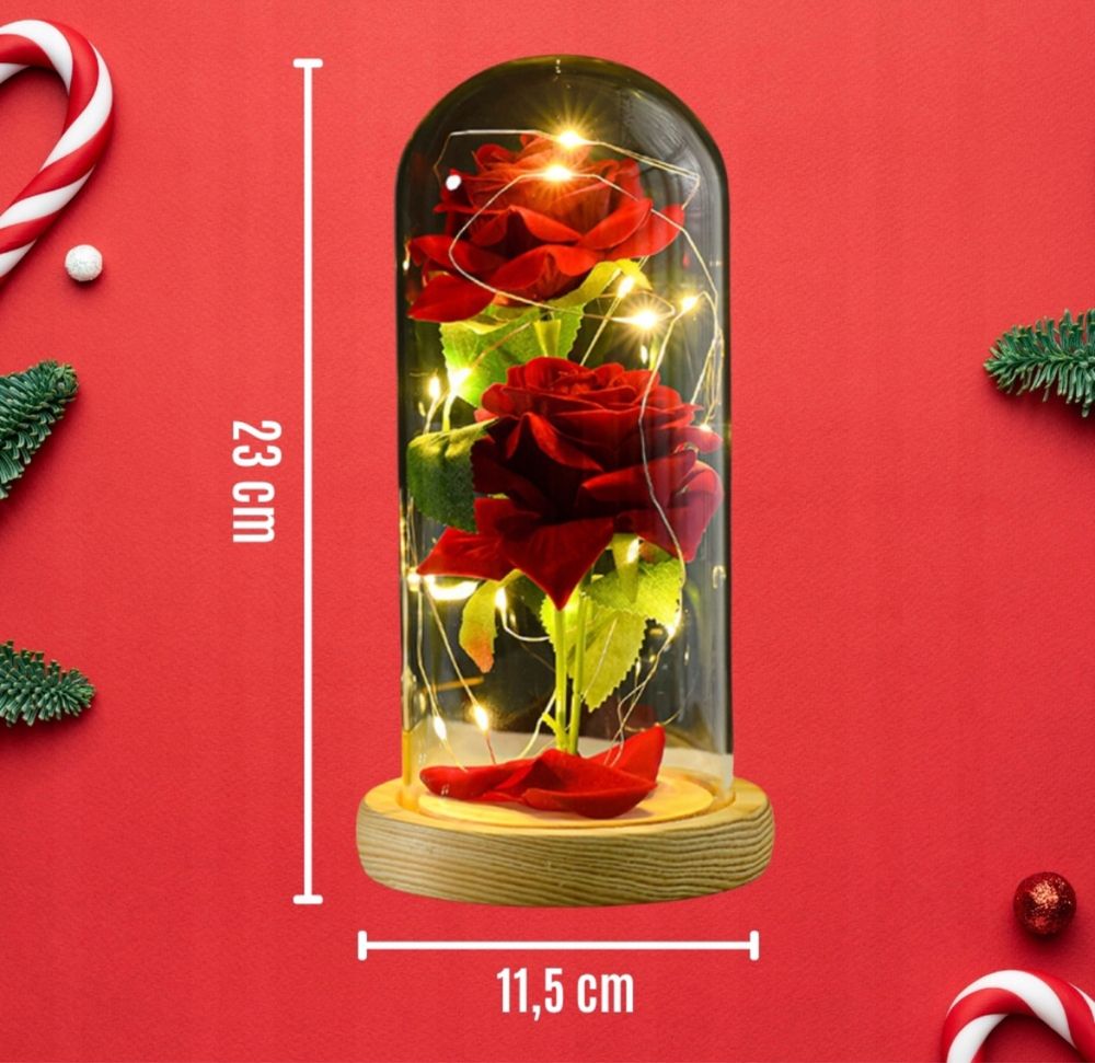 WIECZNA RÓŻA w szkle LED na prezent baterie