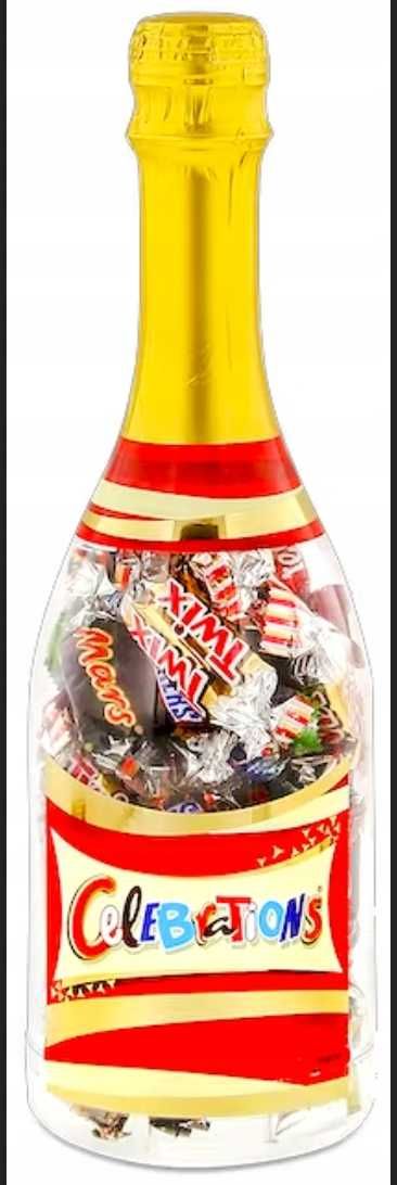 cukierki celebrations mars twix butelka w butelce od szampana na prez