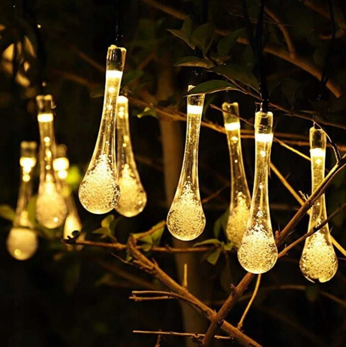 Lampa lampka solarna łezki sople 50 LED 9,5M ciepłe ogrodowe girlanda