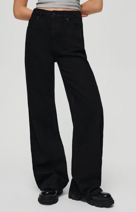 Женские черные брендовые джинсы wide leg 42 р.