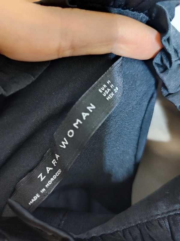 Czarna koszula sukienka ZARA z kołnierzem i mankietami retro