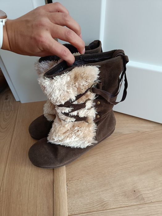 Skórzane kozaki brązowe na grubym obcasie słupku Lasocki 38 skóra