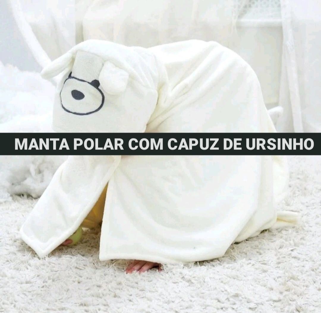 Manta Polar com Capuz de Ursinho