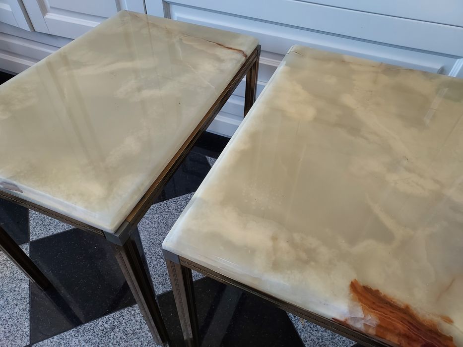Dwa stoliki stolik pomocnik kawowy onyks granit kamień 60 cm x 40 cm