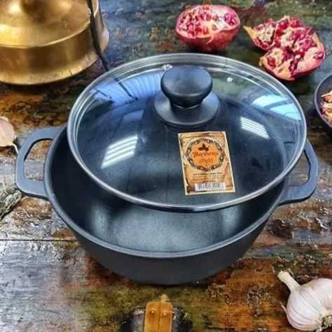 Чавунний котелок казан 5 л зі скляною кришкою wok кастрюля чугун