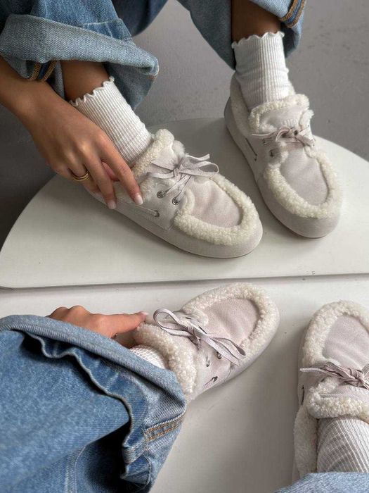 Жіночі зимові лофери Miu Loafers Winter Light Grey (світло-сірі) M005