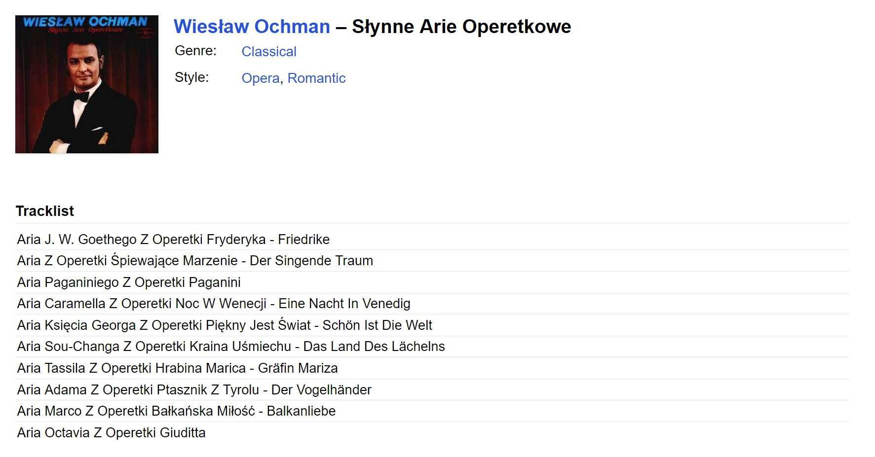Wiesław Ochman – Słynne Arie Operetkowe
