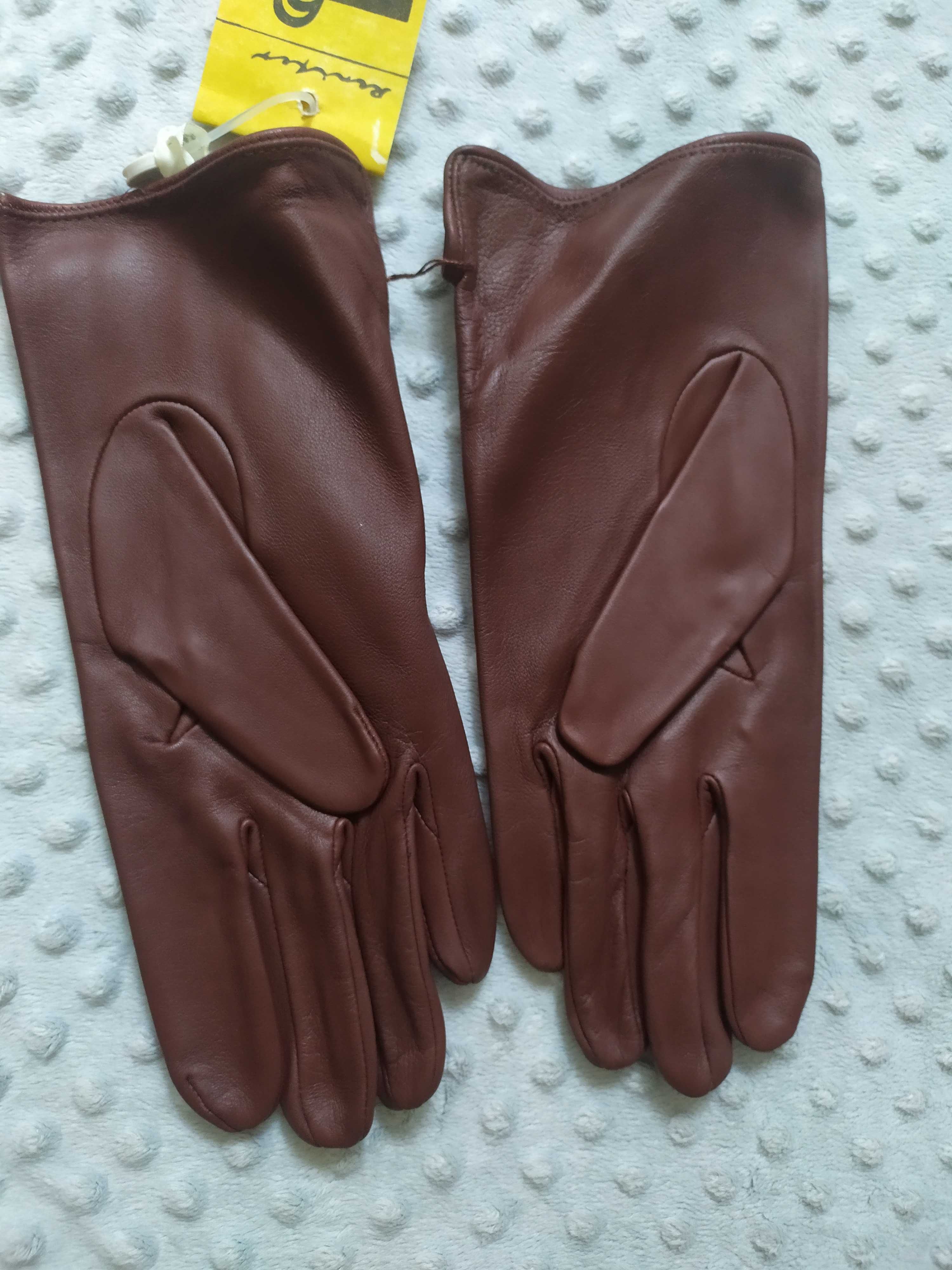 Rękawiczki skórzane brązowe PRL wojskowe MON Renifer 24