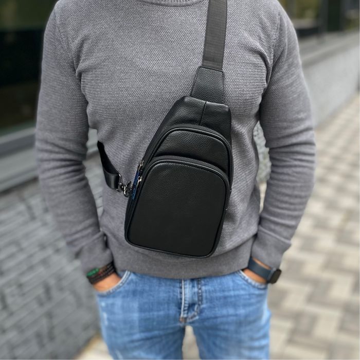 Шкіряна нагрудна сумка слінг чоловіча крос боді Casual town