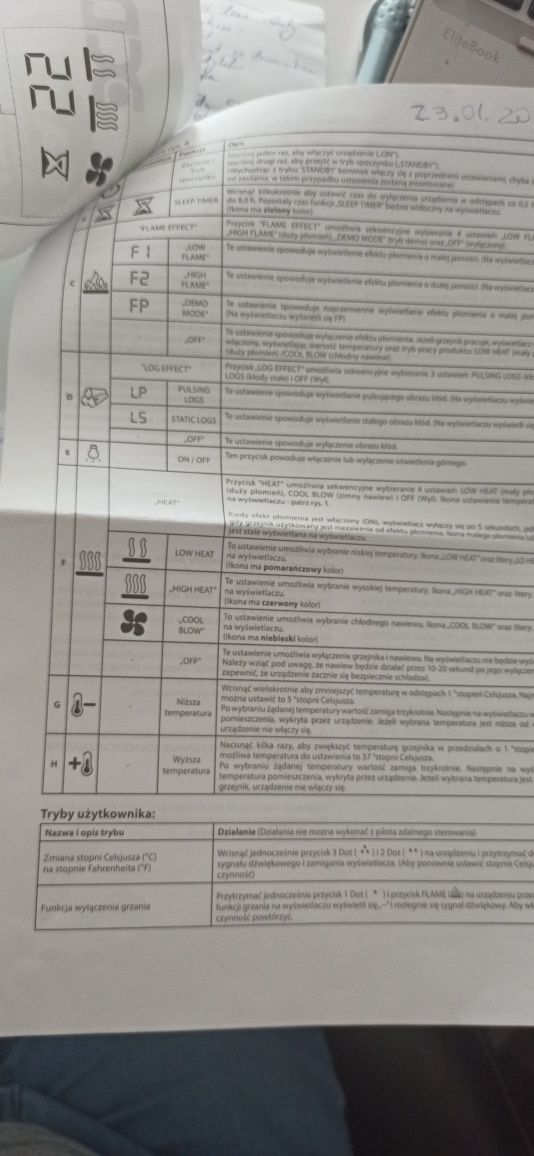 Kominek elektryczny z funkcją grzania, z wkładem, imitacja ognia