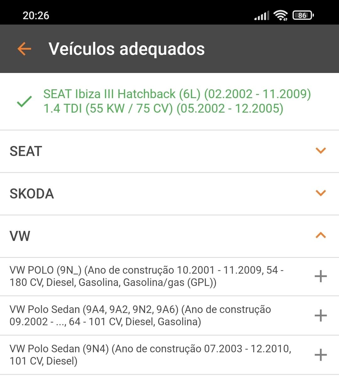 Pastilhas travão SEAT Volkswagen Skoda