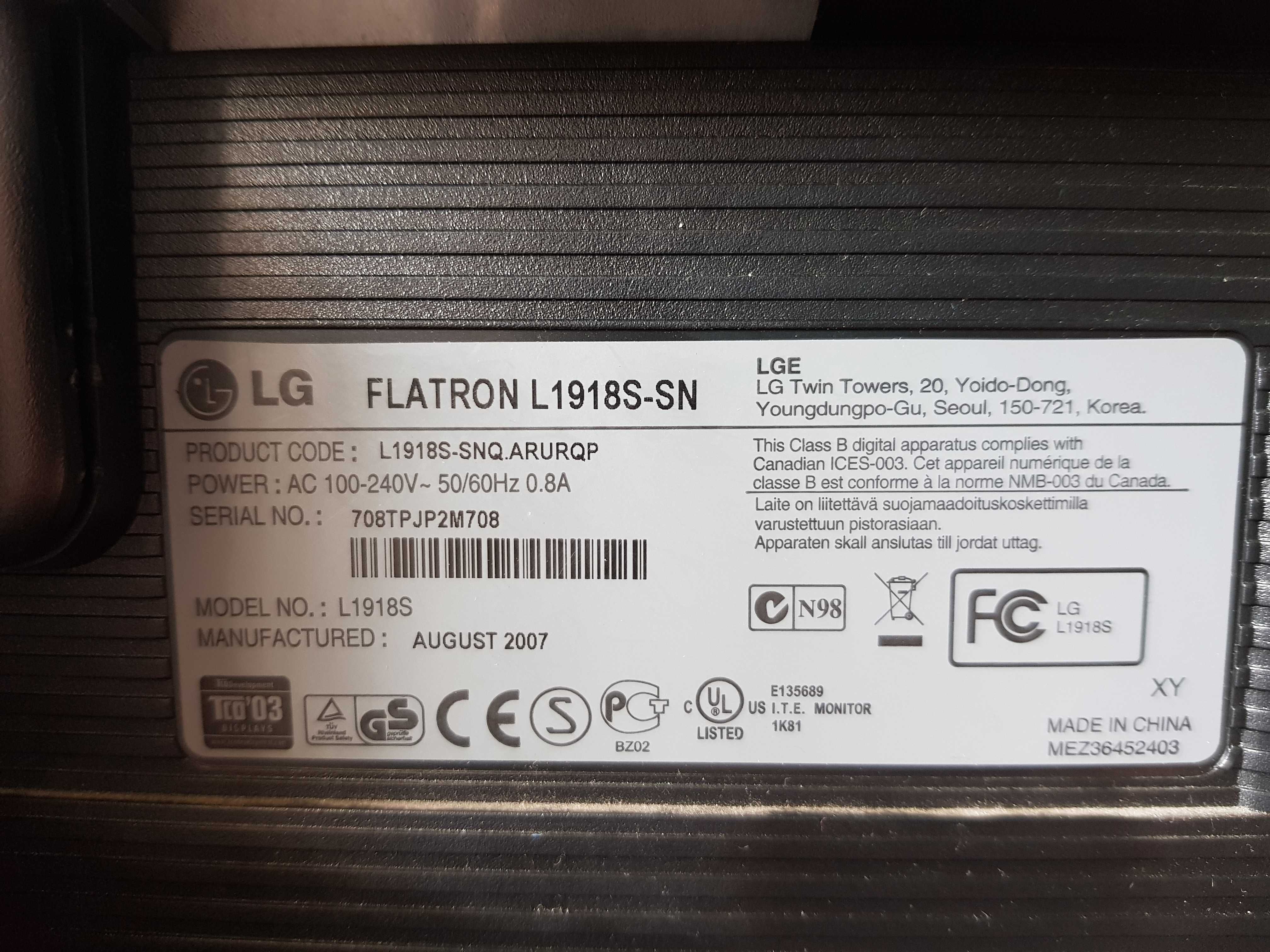 Компьютерный монитор LG Flatron L1918S