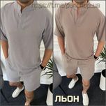 ‼️ Чоловічий костюм з шортами льон жатка. Р. 46-48, 50-52, 54-56
