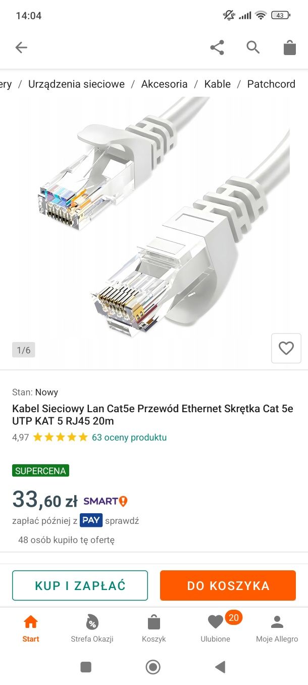 Kabel Sieciowy Lan Cat5e Przewód Ethernet Skrętka Cat 5e UTP KAT 5 RJ4