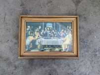 Quadro antigo da sagrada família, última ceia (50,5×36,5cm)
