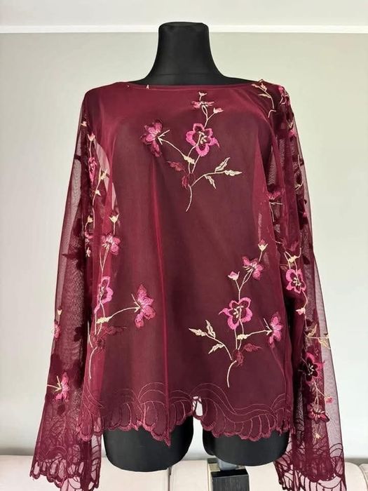 Bluzeczka prześwitująca siateczka z szerokim rękawami