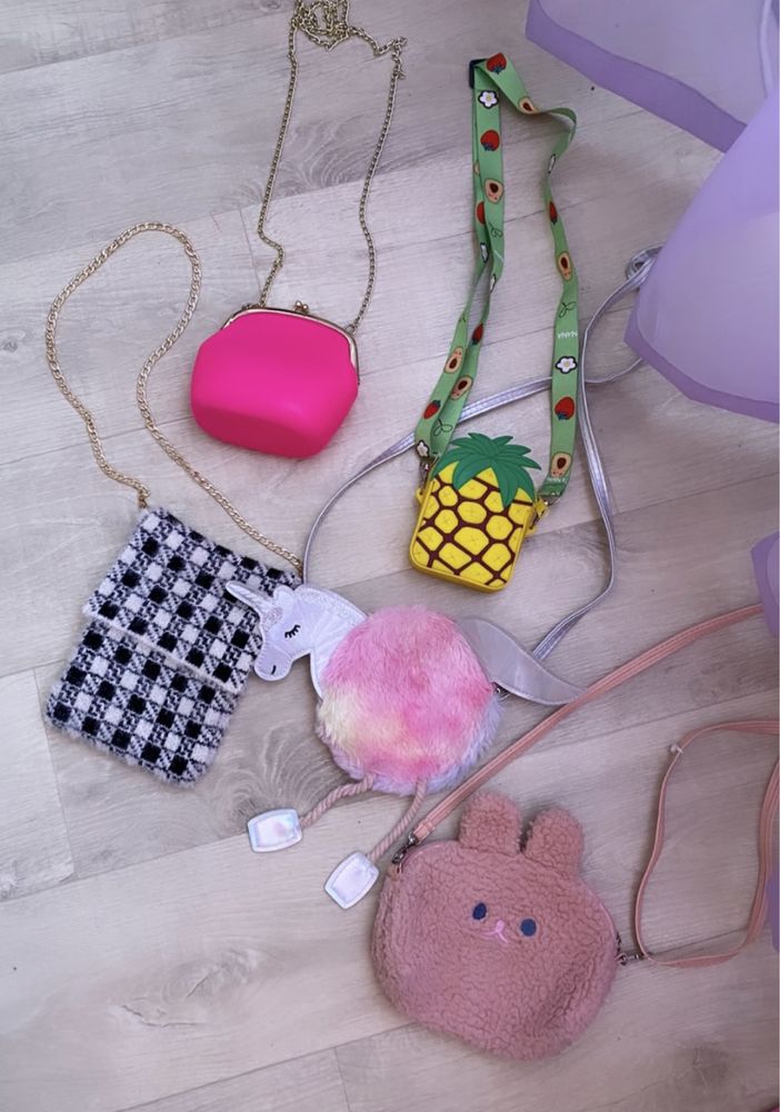 Сумочки дитячі сумки детские яркие ананас твиди розовая единорог заяц