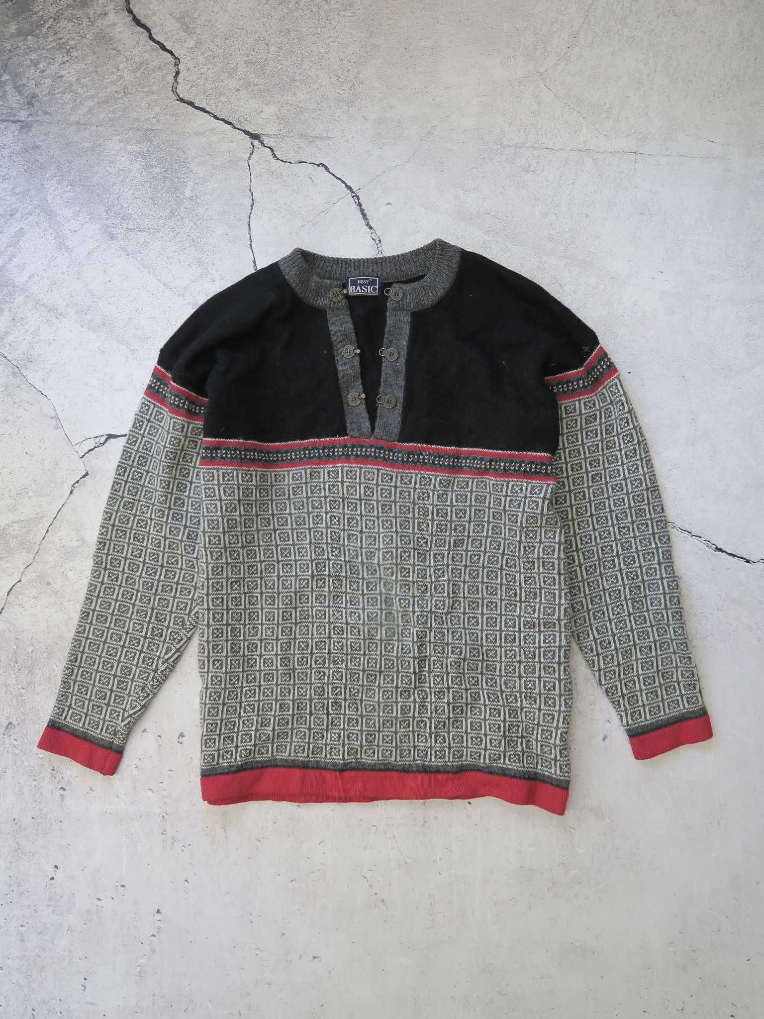 Sweter norweski wełniany gruby XL