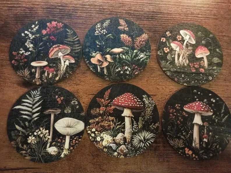 Leśne drewniane podkładki pod szklanki kubki filiżanki zestaw 6 sztuk