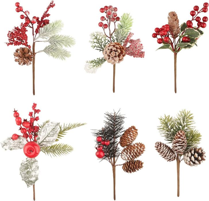 Jangostor Sztuczne Gałązki Sosnowe na Boże Narodzenie Zestaw 6 Sztuk