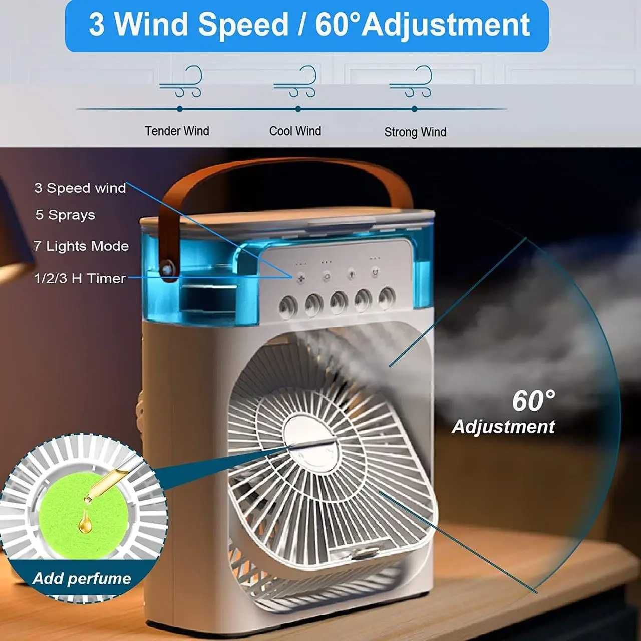 Вентилятор Air Cooler Fan USB с увлажнителем воздуха и подсветкой