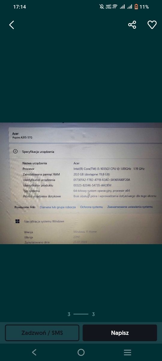 Laptop Acer aspire 3 Inter core i 5