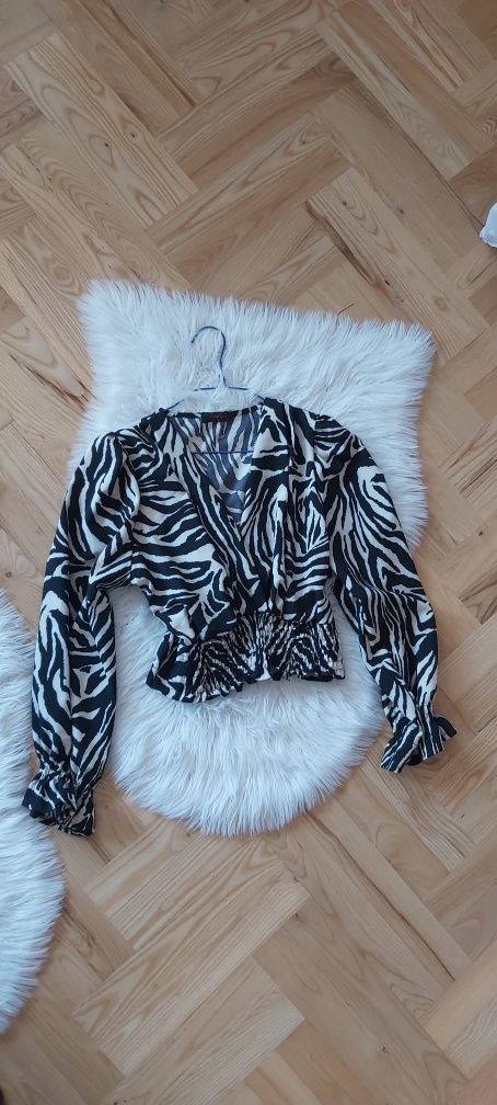 Bluzka krótka koszula zebra chicaca bufki