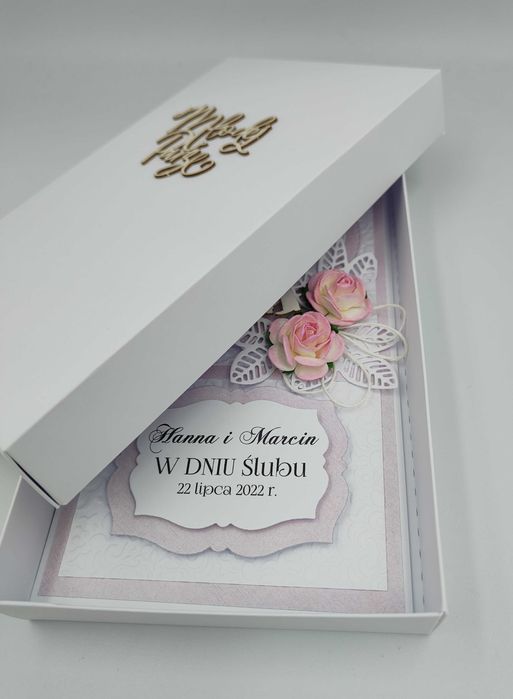 Kartka na Ślub, Pamiątka Ślubu, ręcznie robiona,  w pudełku