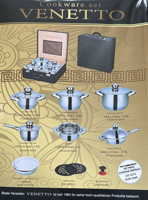 Zestaw garnków VENETTO 17 pcs w eleganckiej walizce