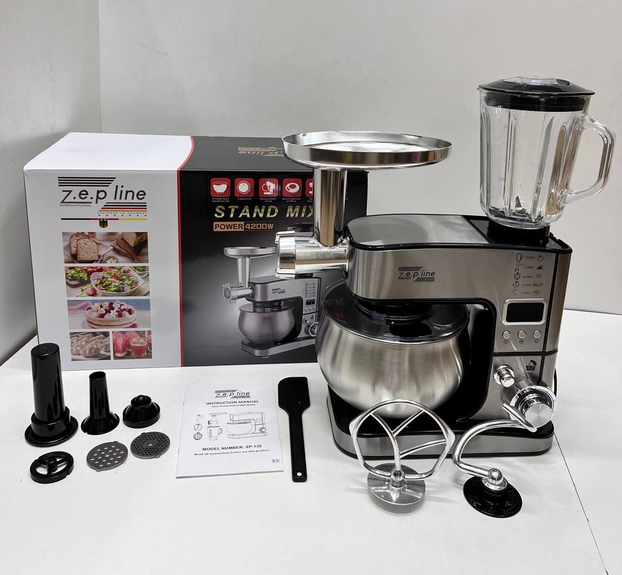 МОЩНЫЙ! Кухонный комбайн 4200Вт, мясорубка, тестомес, блендер, миксер