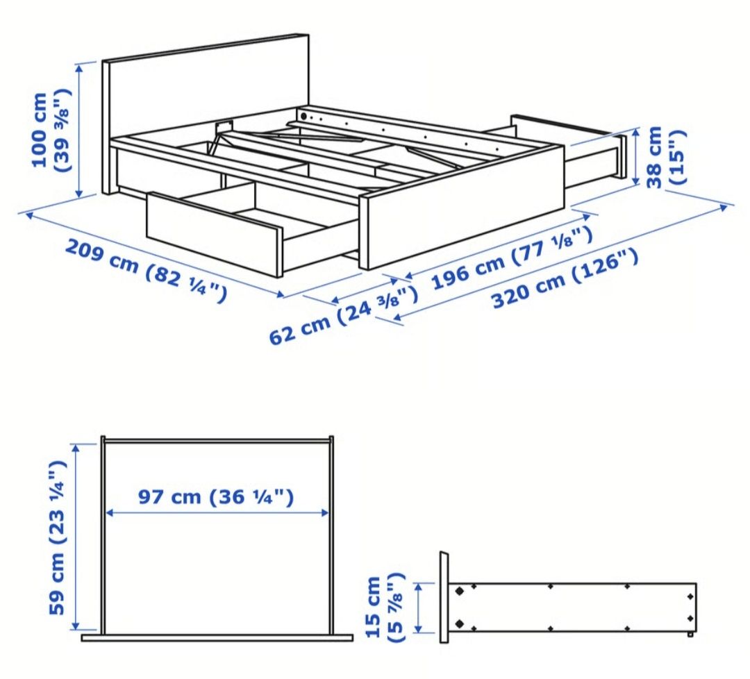 Cama IKEA MALM 180x200 cm, com 4 gavetões