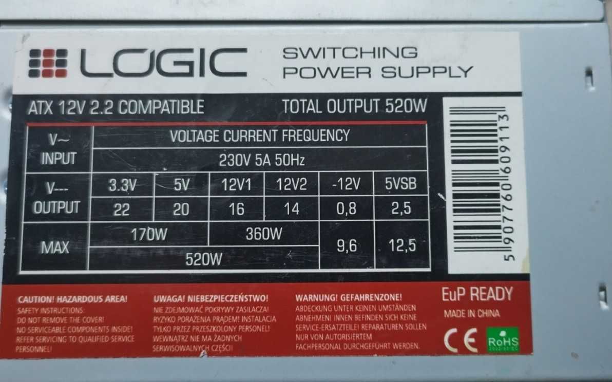 Zasilacz Komputerowy Logic 520W ATX PFC