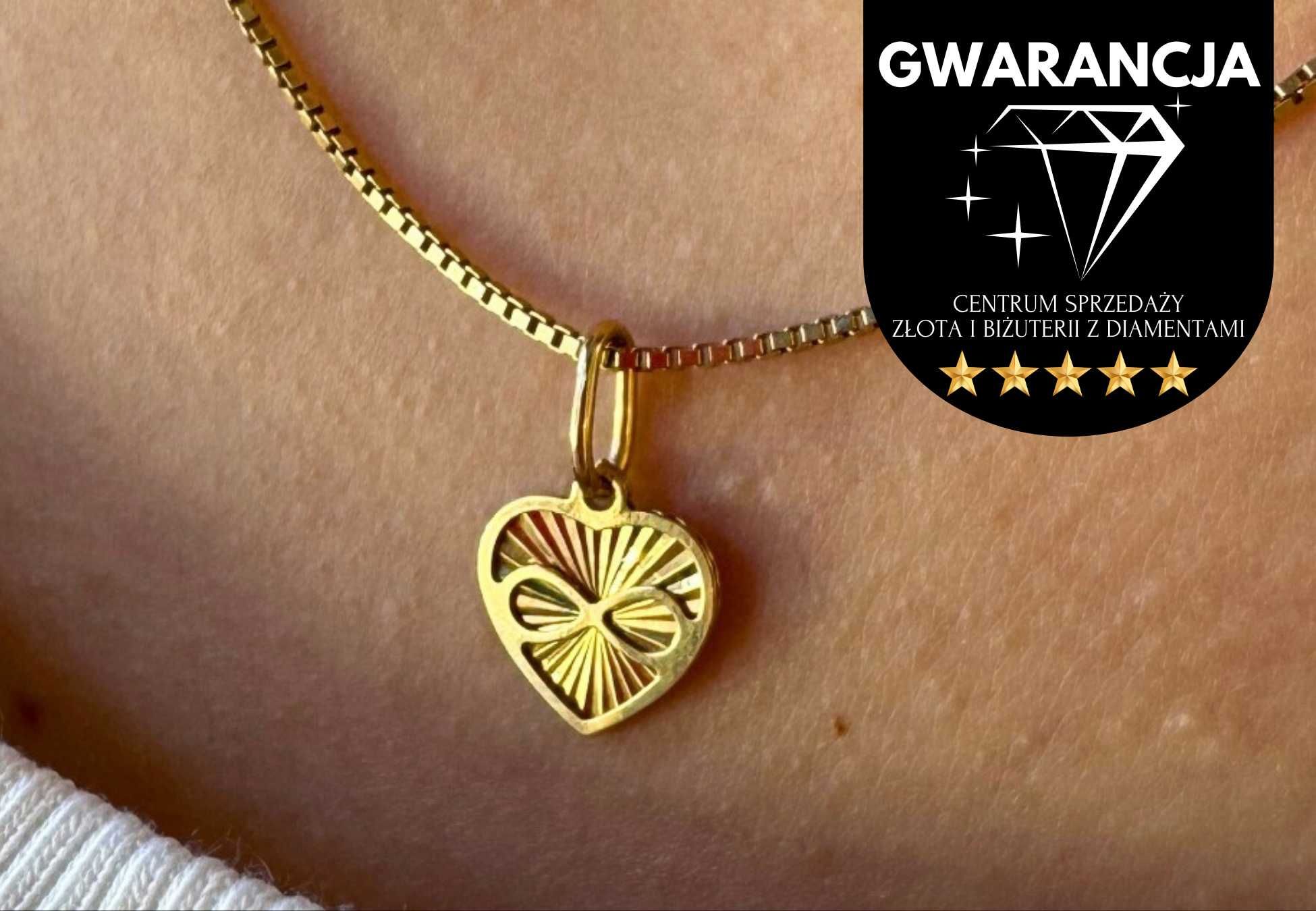 Złota Zawieszka Serce Z Znakiem Nieskończoności | Nowa | 585 | 0,41 G