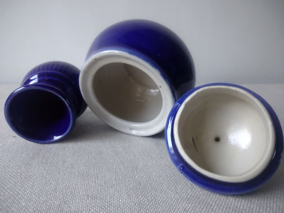 Ceramika Bolesławiec Wolanin cukiernica wazonik kobalt kolekcja PRL