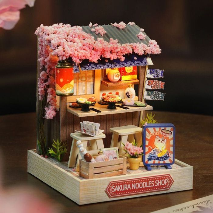 Book Nook DIY – Japoński mini domek Sakura z LED, dekoracja na półkę